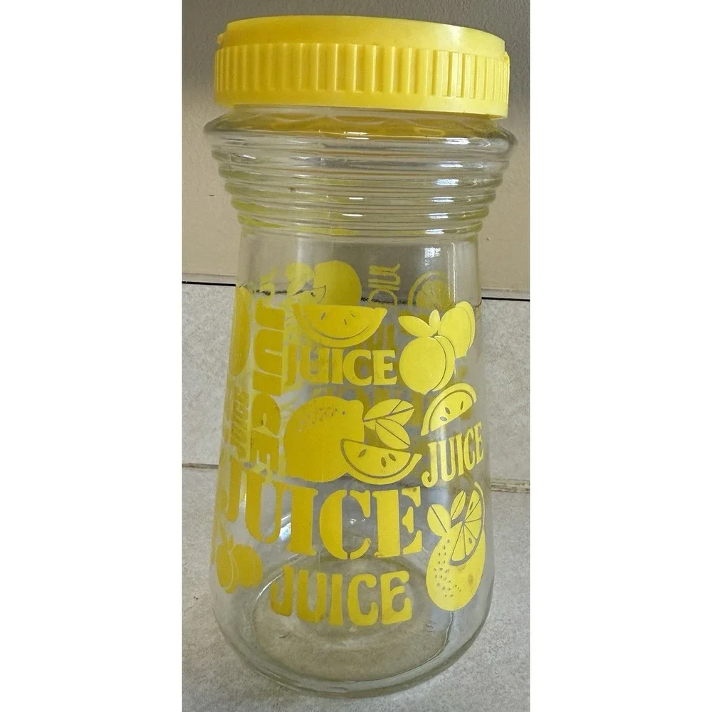Vintage Anchor Hocking‎ Glass Juice Carafe Yellow Lemons 24oz Retro